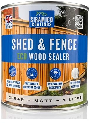Siramico Coatings Shed & Fence I ECO Resin Technology | Wood Sealer & Protector for Outdoor Wood, Fences, Decking & Garden Structures (Clear, 1 Litre)