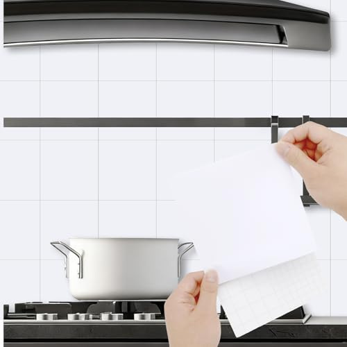 WJMY 50 piastrelle adesive per cucina, bagno, parete, in PVC, 15 x 15 cm, autoadesive, per pareti, in vinile, impermeabili (50, bianco)
