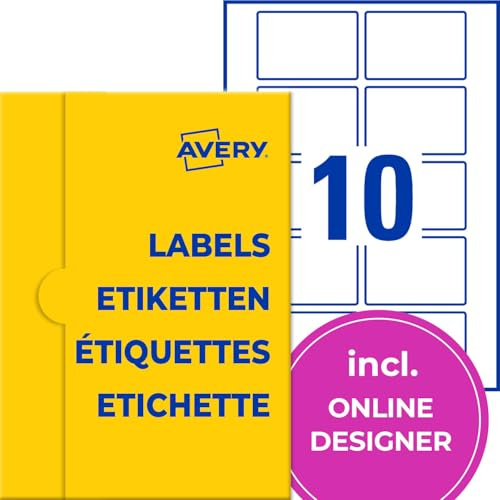 AVERY Zweckform Universal Etiketten (100 Klebeetiketten, 76x51mm auf A4, Papier, bedruckbare Produktetiketten, selbstklebende Adressetiketten, individuelle Aufkleber) 10, weiß