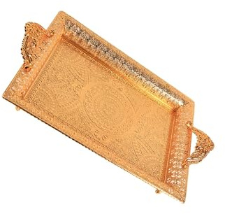 kesurpae Plateau de service de style vintage avec poignée, présentoir exquis, pour le petit-déjeuner, le déjeuner, dîner, la nourriture, rangement des bijoux, service Tay Cafe