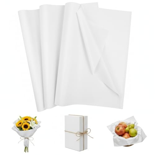 Kievano Papel de Seda para Envolver Blanco 120 Hojas, 50 x 70 cm, Papel de Embalaje Ligero y Resistente, para Regalos, Decoración y Manualidades