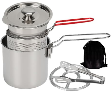 Freidora de acero inoxidable - Cocina portátil de acero inoxidable de 7 piezas, mini freidora de 1,2 L con cesta | Para el hogar, cocina, camping, picnics.