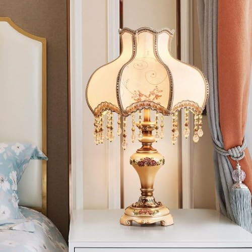 Chinese Desk Lamp Resin Table Lamp Fabric Lamp Cover Sculpture Desk Light, Bedroom Office Kitchen Study Pre Reading Light Button Switch,for a Family Dinner