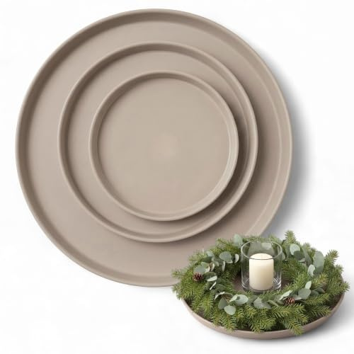 LIVLIG Deko Tablett Set Sand, 3er Kerzentablett & Serviertablett | Schönes Dekotablett für Adventskranz & ganzjährige Deko. Premium Tablett rund (25, 30, 40 cm), Made in Europa