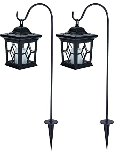 Solarleuchte Erdspieß Solarlaterne LED Kerze Steckleuchte Laterne schwarz, Stahl, LED 0,06W, LxBxH 21x14,3x69 cm, 2er Set