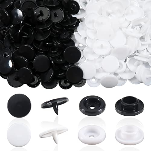 TOAOB 200 Set T5 Druckknöpfe Kunststoff Basteln Snaps Schwarz und Weiß | Buttons Plastik Nähfrei Zubehöre für, Stoff alle Arten DIY Kleidung Accessoires