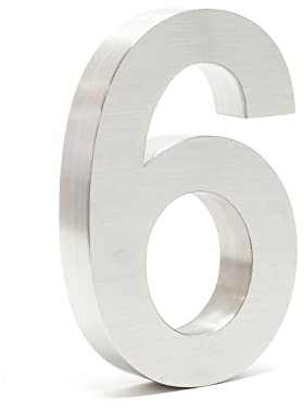 Wiltec Numero civico 6 3D Arial 20 cm Acciaio Inox resistente alle intemperie Con materiale di montaggio