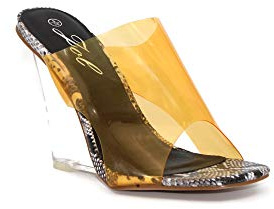 Sandalias de cuña de plexiglás transparente para mujer, con plataforma y puntera abierta, para fiestas, zapatos de mulas, color Naranja, talla 36 EU