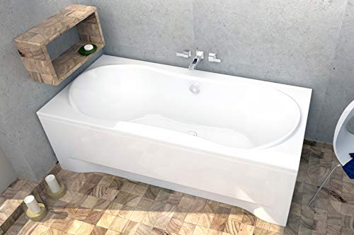 ECOLAM® Badewanne Wanne Rechteck Long Polimat Acryl weiß 170x80 cm + Schürze Ablaufgarnitur Ab- und Überlauf Automatik Füße Silikon Komplett-Set