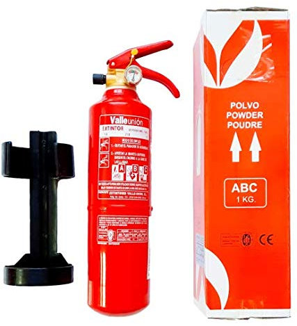 Estintore a polvere secco con manometro, capacità 1 kg, resistenza al fuoco (5A 21B C) con supporto