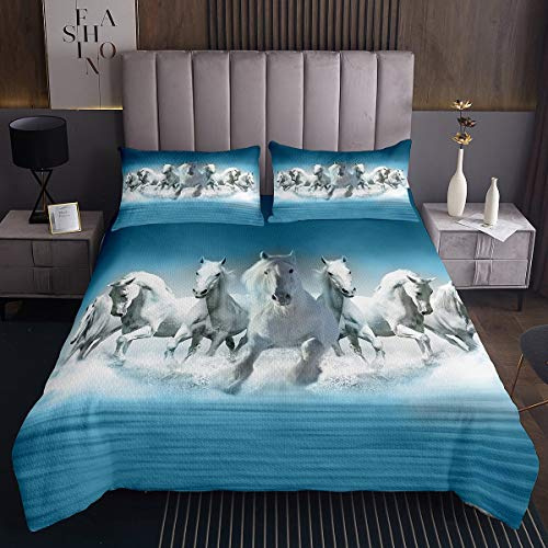 Copriletto trapuntato con di cavallo biancocopriletto trapuntato a forma di animale selvaticoset per la da letto dei bambinimotivo a righe geometriche blutrapuntatoper letto 170X230cm