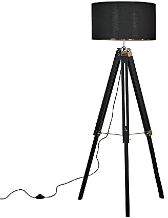 MiniSun | Modern Black Wood and Silver Chrome Tripod Floor Lamp with a Black/Gold Drum Shade | Floor Lamps & Torchieres, Home Décor & Improvement Essential