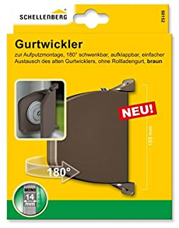 5er-Set Schellenberg 50152 Gurtwickler Aufputz Aufschraubwickler für 14 mm Gurt, Mini Rolladenwickler, aufklappbar, 180° schwenkbar, Lochabstand zur Befestigung 15,5 cm, Braun