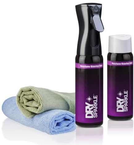 DrySparkle Waterless Motorhome Cleaner kit - Eco-Friendly Motorhome Exterior Cleaner Spray, Wash, Polish, and Protect - Refiller with Microfiber Cloths - 600ml