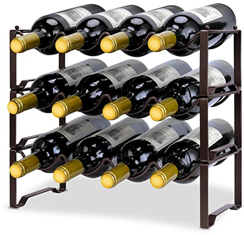 Mutool 3 Tier Stackable Wine Racks Hold 8-16 Bottles Wines,Metal Freestanding Stand Wine Organizer Holder Countertop Liquor Storage Shelf，Bronze (3 Tier)