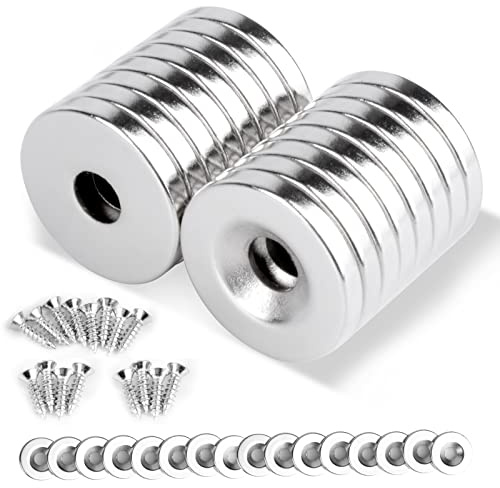 MIN CI 16 Stück Neodym Magnete Stark Groß Magnete mit Loch 18x3mm M5, Magnet Schraubbar Senkkopf Magneten zum Anschrauben Gewinde Rund Topfmagnet Küchenschrank Magnet Flach