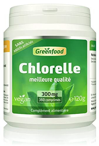 Greenfood Chlorella, 300 mg, meilleure qualité, 360 comprimés - Sans additifs artificiels, vegan.