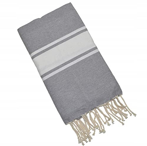 Fouta Hammam Towel, Sauna Towel, Beach Towel, Cotton, Approx. 200 x 100 cm (Grey)
