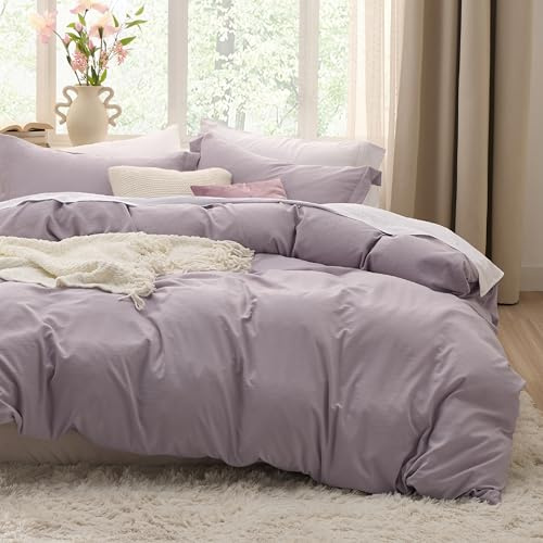 Bedsure Dusty Purple Duvet Cover King Size - 3 Pieces Prewashed Cotton-Like Extra Soft Bedding Set, Includes 1 Duvet Cover 104x90 Inches with Zipper Closure & 2 Pillow Shams, Comforter Not Included