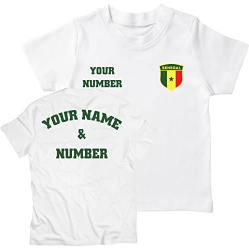 lepni.me Maillot de Football pour Enfants du Sénégal avec Votre Nom et Numéro | Insigne de Drapeau Sénégalaise Personnalisé | Coupe du Monde 2022 (14-15 Ans Blanc Multicolore)