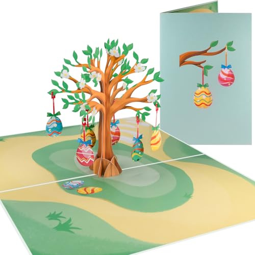 Sweetpopup® 3D Pop-Up Karte Osterbaum mit Ostereiern – Handgemachte Glückwunschkarte zu Ostern – Für Familie, Kinder & Freunde/Osterkarte 098