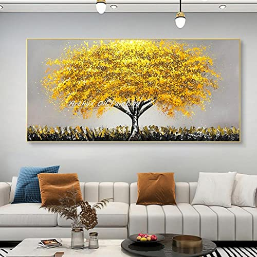 JACBON Modernes, abstraktes, handgemaltes Geldbaum-Ölgemälde auf Leinwand, Wandkunstbild für Wohnzimmer, Heimdekoration, 40 x 80 cm, rahmenlos