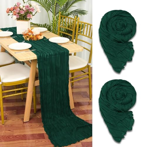 YMHPRIDE Käsetuch Tischläufer 2 Stück, 90 × 400 cm Dunkelgrün | Käsetuch, Dunkelgrün, Smaragdgrün, 90 × 400 cm, Boho Tischläufer, Rustikal, Hochzeit, Party, Brautdusche, Tischdekoration