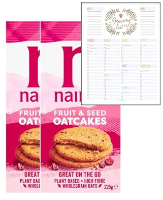 Oatcakes Bundle which Contains Nairns Fruit & Seed Oatcake 225g - Pack of 2 with Grocery List Card