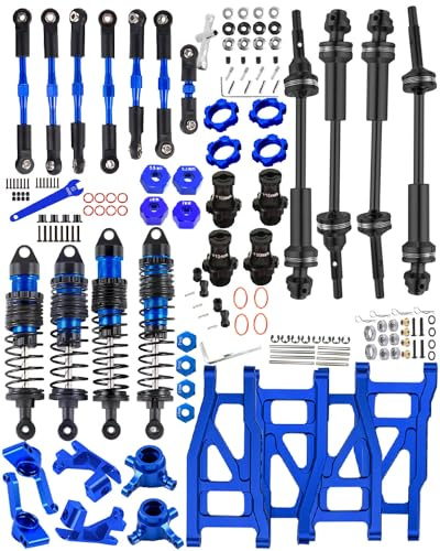 hopsupRC Upgrades for 1/10 Stampede/Slash/Rustler 4x4,Steel Drive Shaft CVD&Adjustable Turnbuckles Camber Links&RC Shocks&A Arm&Caster Block,Steering Blocks,Stub Axle Carriers,Wheel Hex&Hex Hub,Blue