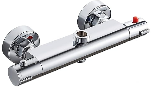 Rubinetto per Doccia con Termostato, Miscelatore Doccia, 2 Uscite, Pulsante di Sicurezza da 38 °C, Protezione Contro Scottature, 20 – 50 ℃, Superior 3/4 + Inferiore 1/2