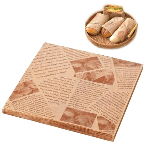 Lot de 100 Feuilles Alimentaires, Papier Sulfurisé de Qualité Alimentaire, Style d'Impression Vieux Journal, Papier Résistant à l'Huile, Emballage Wrap pour Hamburger