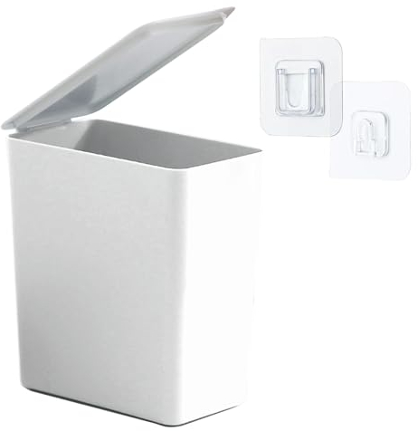 Melldrry Klein Tisch Mülleimer mit Deckel 1.2L,Mini Tischabfalleimer für Esszimmer,Bäd,Büros,Schlafzimmer,ABS,Leichter Luxus (Weiß)