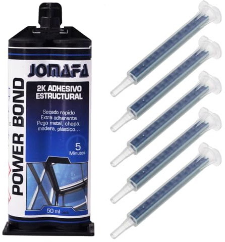 2 K ADHESIVO estructural metal, madeas y plasticos, 50ml Pegamento + 5 canulas de aplicacion