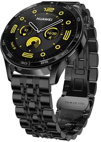 Hinnwer 22mm Armband für Huawei Watch GT 7/GT 7 Pro/GT 6/GT 6 Pro/5 (46mm) | 22mm für Huawei Watch GT 5 Pro/GT 4/GT 3 (46mm), Huawei Watch 5/4 (46mm)/4 Pro 48mm, Metall Ersatzarmbänder - Schwarz