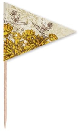 Gelbe Chrysanthemen-Blume, Zahnstocher, Dreieck, Cupcake-Topper, Flagge