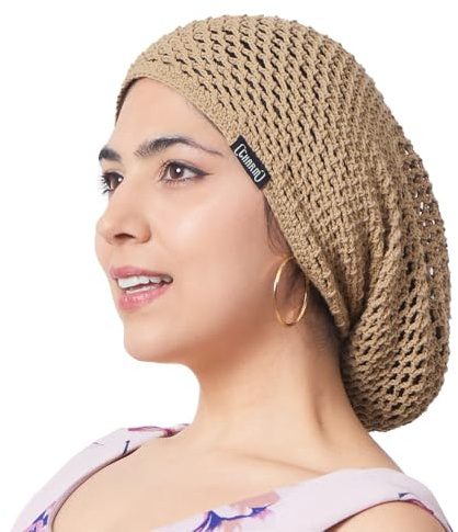 CHARM Leichte Crochet Sommermütze Herren, Dünne Mütze Damen aus 100% Baumwolle, Long Beanie Beret Cap, Handgefertigte Strickmütze Mesh Häkelmütze