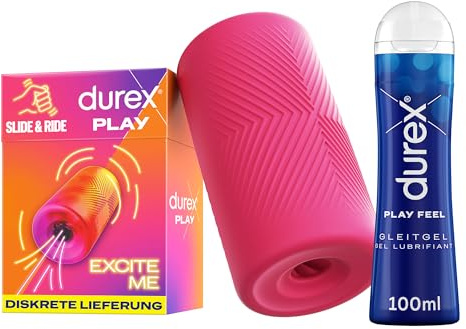 Bundle of Durex Play Feel Gleitgel – Wasserbasiert, sanft, pH-freundlich + [Neu] Durex Slide & Ride Masturbationshülle - Weicher & genoppter Masturbation Sleeve - Sexspielzeug für Männer & Paare