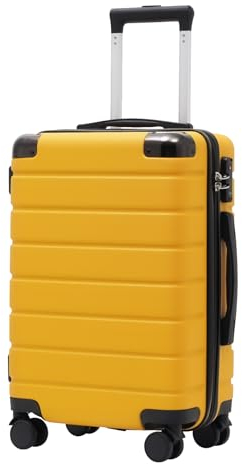 COOLIFE Koffer Trolley-Koffer Hartschalen-Koffer Rollkoffer Reisekoffer von ABS-Material mit TSA-Schloss Teleskopgriff und 4 Zwillingsrollen (Gelb/Schwarz, Handgepäck)