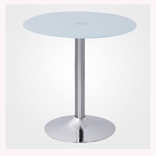 Runder Säulentisch Mit Glasplatte, Glas-Küchen-Esstisch, 60/70/80 cm, Moderner Runder Frühstücks-Bistrotisch for 2–4 Personen, Chromfuß(White,80cm)