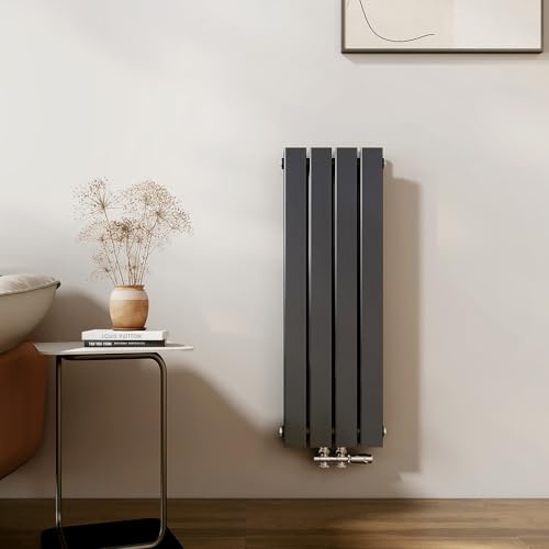 EMKE Radiateur Petit, 900x300 mm, Anthracite,446 W,Panneaux Double | Radiateur Vertical, Radiateur Plat Étroit pour Salle de Bain, Conception à Raccordement Central