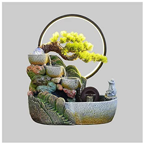 HUNTFF Tabletop Fountain Indoor Relaxation Desktop Fountain Waterfall, Zen Meditation Indoor Waterfall Feature with Pump and Water Mist, Illuminated Waterfall for Home Office Bedroom Desk Décoratio