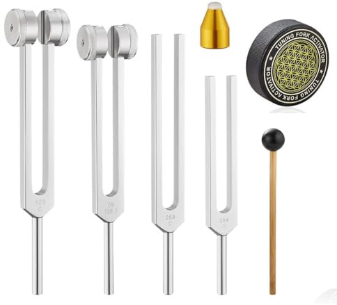 Uxsjakjsd Stimmgabeln Zur Heilung, Stimmgabel Aus Aluminiumlegierung 128 Hz, 136,1 Hz, 256 Hz, 384 Hz, Hockey-Puck-Aktivator und Edelsteinfüße