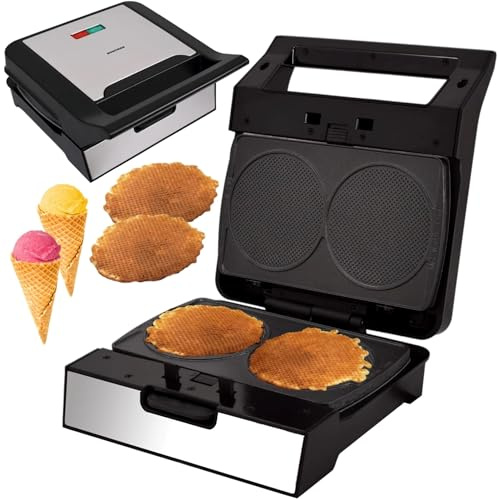 Syntrox Eiswaffel Maker mit Wechselplatten, Edelstahl, schnelles Aufheizen, Antihaftbeschichtet, verschiedene Wechselplatten, Multifunktionsgerät