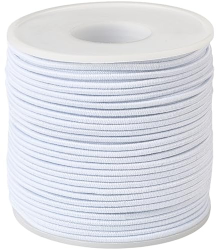 SUNNYCLUE 1 Rolle 55 Yards/50M Elastische Kordel Aus Polyester 2mm Dehnbarer Stoff Weißer Schmuckfaden Nähgarn Mit Spule Zum Perlensticken Schmuckherstellung Armbänder Halsketten Schlüsselbänder Heim