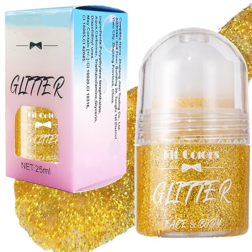 Roll-on Body Glitter Gel (#08Gold), Glitzer gel roll on für haare - Holographischer glitzer body roller für Gesicht & Körper, Geeignet für Karnevals-Make-up und Party-Accessoires