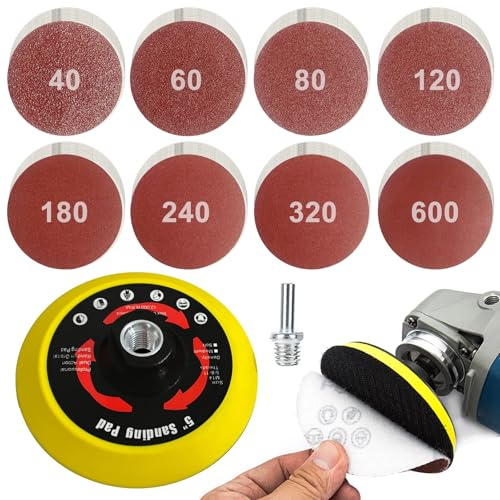 Slipskivset 125 mm kardborreband för vinkelslipar, 80 stycken slippapper kardborreband med M14-slipskiva och skaft, slipskivor dyna, slipfäste, vinkelslip tillbehör för trä och metall