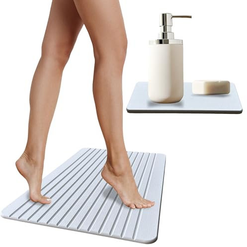 Alfombra de Baño Diatomita Antideslizante y Bandeja a Juego – Secado Rápido, Absorbente y Antibacteriana | Alfombrilla de Ducha Moderna, Minimalista Stone Mat para un Baño Impecable