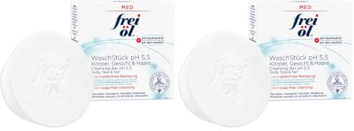 frei öl MED WaschStück pH 5,5, 3-in-1 seifenfreie Reinigung für Körper, Gesicht und Haare, pH-hautneutral, mikrobiomfreundlich, Mikrosilber, Mandelöl, Avocadoöl, vegan, Gesichtsreinigung, 90 g
