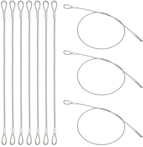 PATIKIL 10 cables de seguridad de acero inoxidable de 2 mm de diámetro, cuerdas de seguridad de acero de 20 pulgadas de longitud con doble bucle, cables de cuerda de alambre trenzado para luz de