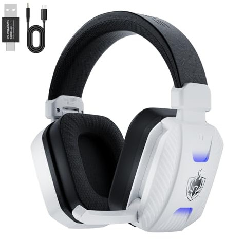 YOTMS Wireless Gaming Headset for PS4, PS5, PC, Switch, 2.4GHz USB Gaming Headphones with Microphone, Bluetooth 5.3 Over Ear Headphones for Laptop/Tablet, Low Latency, 40H Battery (White)
